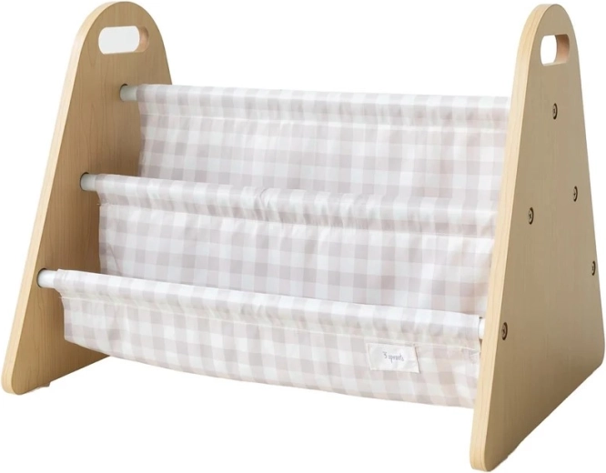 3 Sprouts double-sided children’s book rack gingham beige