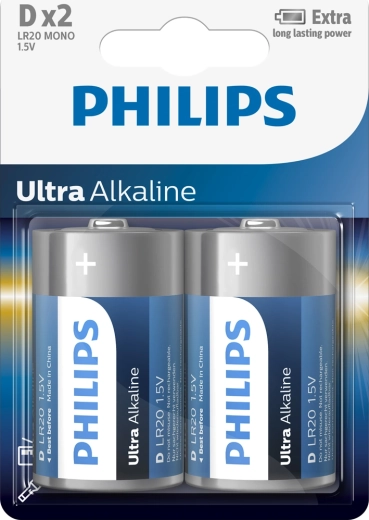 Philips Ultra Alkaline D (LR20) patareid, 1,5 V – 2 tk