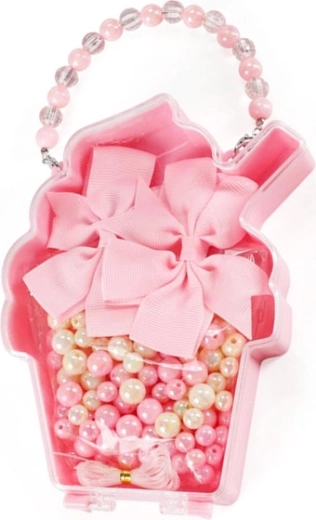 Beads with Decorative Bows – Jewelry-Making Set in a Cupcake-Shaped Purse