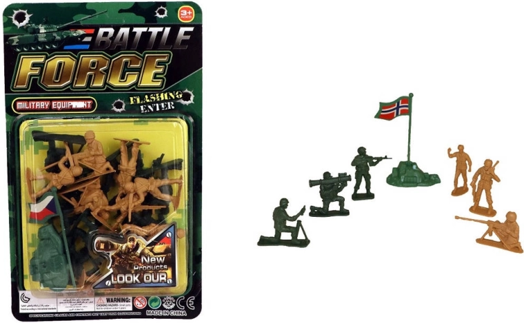 Military set of plastic soldiers with flag and equipment (21 pcs)