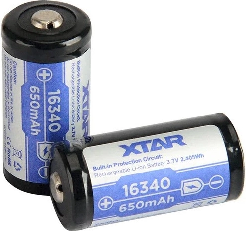 XTAR aku 16340 (R-CR123) liitiumioon 3,7 V 650 mAh kaitsega – 1 tk