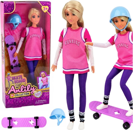 Anlily Skateboarder – doll with a purple skateboard and helmet, 30 cm