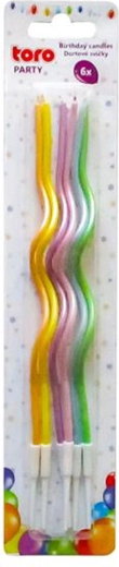 Pearlescent spiral candles with holders, 6 pcs (13 × 0.2 cm), assorted colors