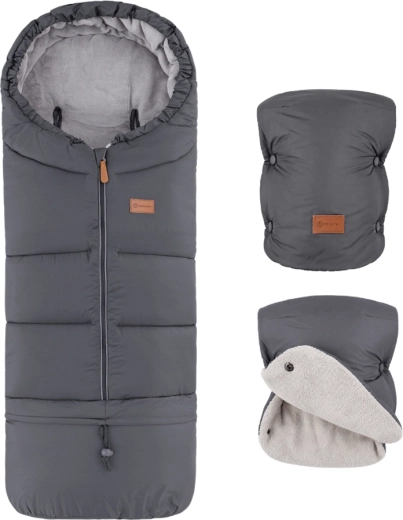 Petite&Mars talvine komplekt: soojakott Jibot 3v1 ja lapsevankri käepideme kindad Jasie charcoal grey