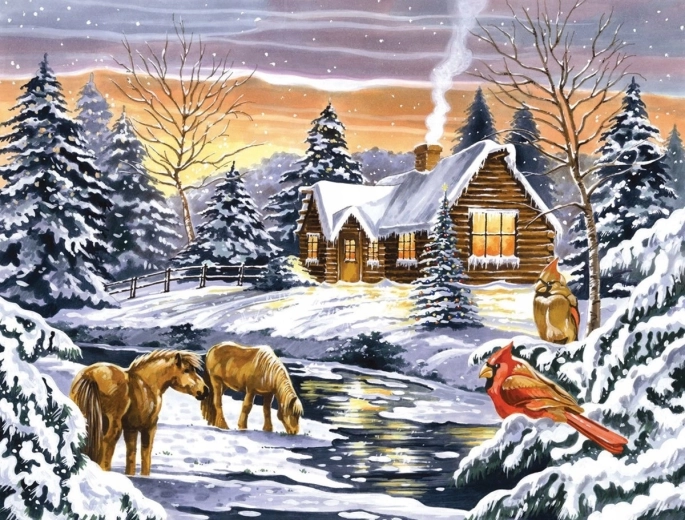 Norimpex numbrite järgi maalimine „Talvine maja oja ääres“ 40 × 50 cm