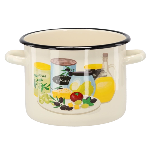Emailpott 4,5 l, 20 cm, kreemikas oliivimotiiviga