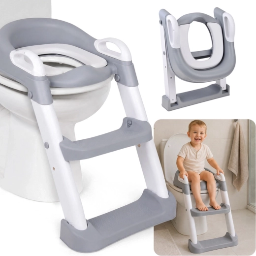 Laste tualetipoti peale käiv kokkupandav WC-reduktor redeliga ja pehme istmega kuni 25 kg