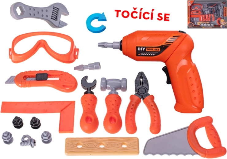 Laste tööriistakomplekt patareidega trelliga 17 cm, 16 osa