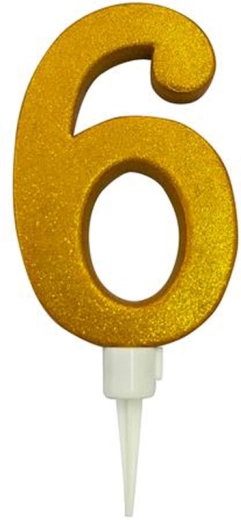 Cake candle number 6 gold 16 cm