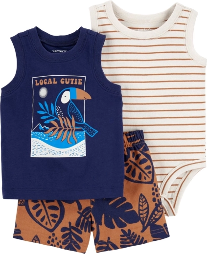 Carter’s 3-osaline beebikomplekt: varrukateta bodi, särk ja lühikesed püksid Navy bird (poiss)