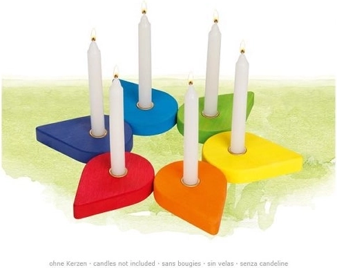 Birthday wreath – wooden candle holders in rainbow colors (6 pcs)