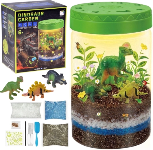Valgustatud dinosaurusete aed 3-ühes – DIY terraarium, öölamp ja taimede kasvatamine