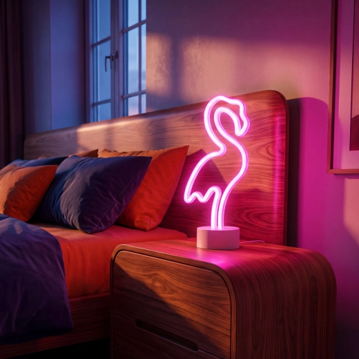 Roosa flamingo kujuline neoontuledega LED-lamp