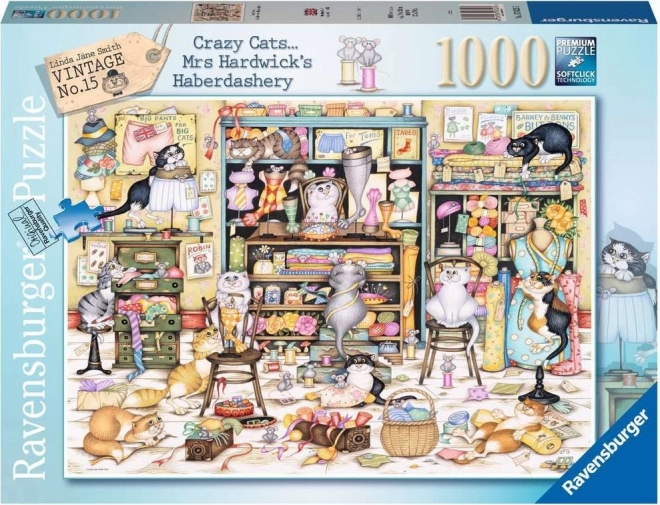 Pusle RAVENSBURGER Crazy Cats – kasside vembud käsitööpoodis, 1000 tükki