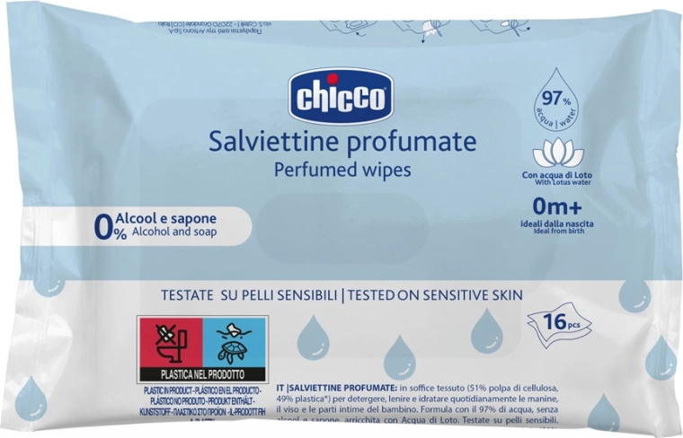 Chicco laste niisked salvrätikud õrnalt lõhnastatud, käekotti 16 tk