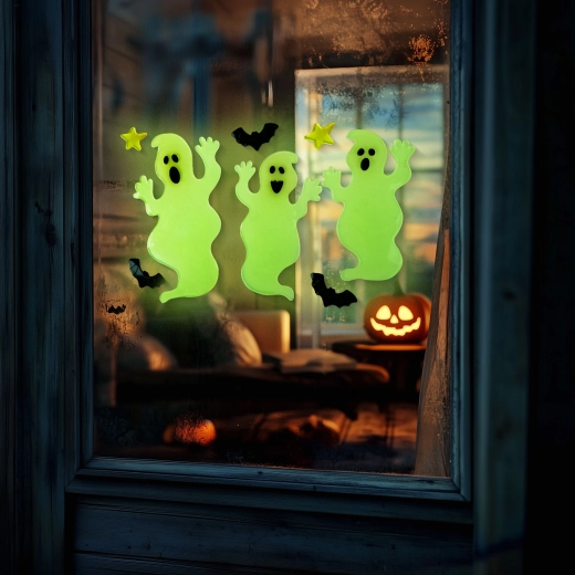 Fosforestseeruv Halloweeni aknakaunistus, kummitus - 1 tk