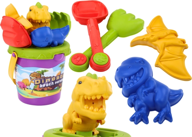 Dinosaurusevormidega liivamängukomplekt – ämber, labidas ja reha