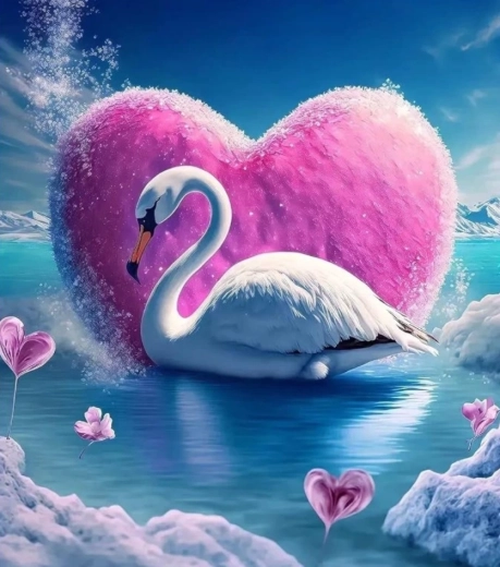Diamond Painting Swan and Heart 30 × 40 cm