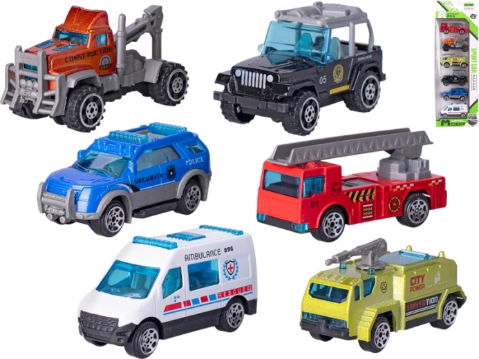 Metallist mänguautode komplekt 6 tk (6,5–7,5 cm)