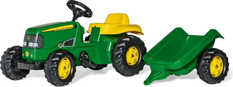 Pedaaltraktor Rolly Kid John Deere haagisega, roheline