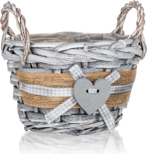 Wicker round basket with handles GRIS 14 × 10 cm, grey