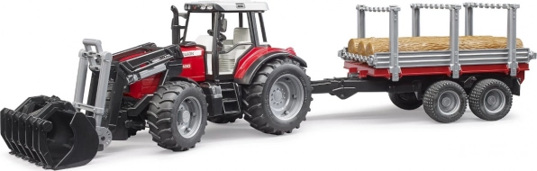BRUDER traktor MASSEY FERGUSON 7480 esilaaduri ja palgiveokoormaga