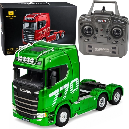 Roheline RC-veok Scania 770S 1:18 LED-tulede ja 2,4 GHz juhtimisega