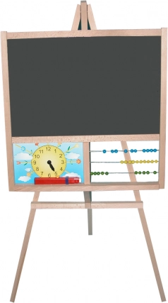 Wooden standing chalkboard with abacus and analog clock - 1 piece