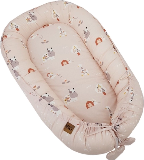 Eko reversible cotton baby nest My Farm Stars Powder Pink 90 × 60 cm