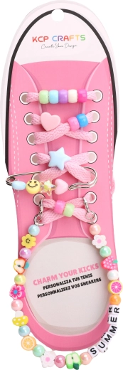 Set of decorative accessories for shoelaces – colorful beads and a summer inscription