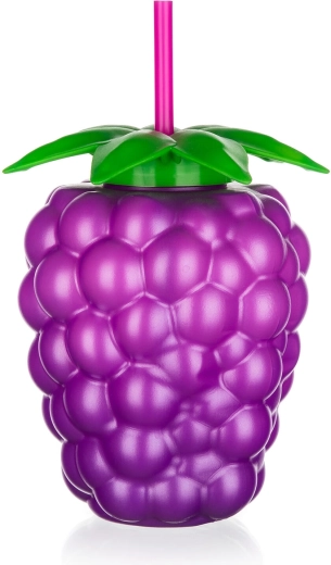 Plastic bottle with blackberry-shaped straw 880 ml