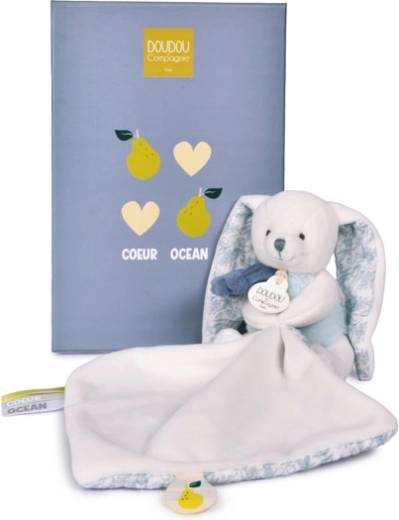 Doudou kinkekomplekt: pehme plüüsist jänku tekikesega 10 cm, sinine