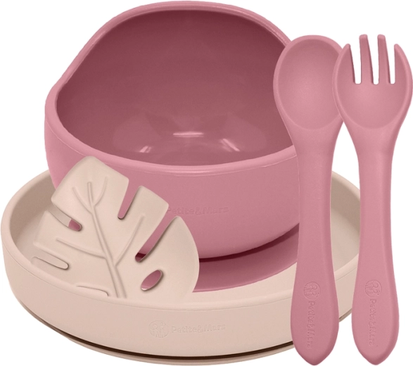 Petite&Mars söögikomplekt silikoonist take&match dusty rose – desert sand 6m+ (4 tk)