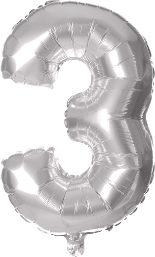 TORO Foil Balloon Number 3, 30 cm, Silver