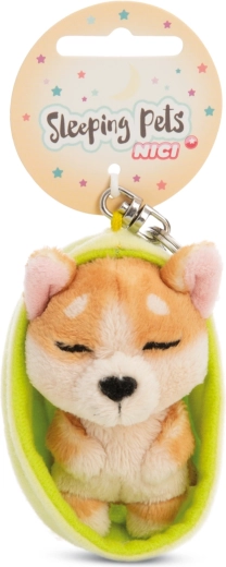 Nici keychain sleeping Welsh Corgi 12 cm with green pouch