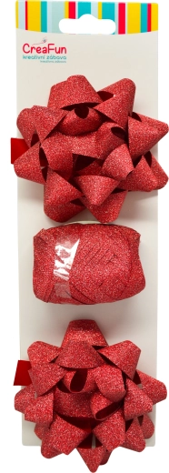 Glitter Gift Wrapping Set Red with Ribbon and Star Bows