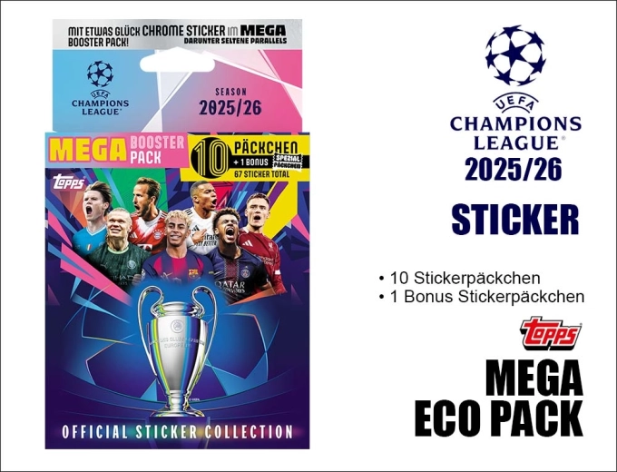 Topps mega eco pack kleepsudega UEFA Champions League 2025/2026