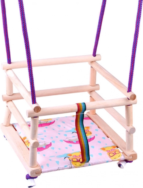 Värviline puidust lastekiik padjaga