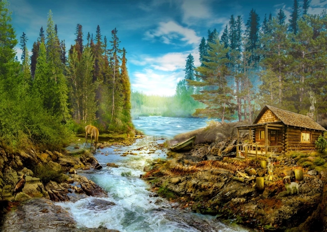 Pusle 1000 tükki – kärestiku ääres asuv palkmaja ENJOY PUZZLE