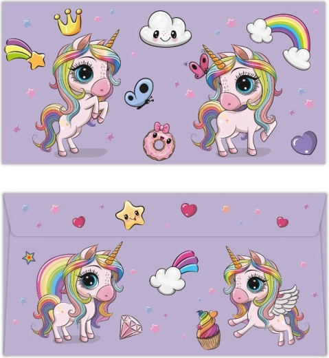Colorful DL Envelope with Unicorns