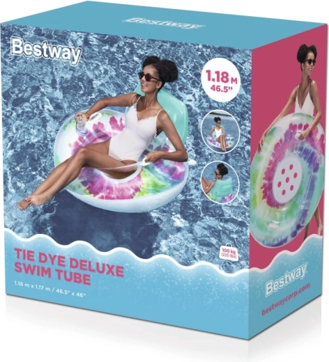 Täispuhutav seljatoega ujumisrõngas Bestway Tie Dye 118 × 117 cm