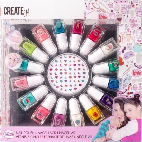 Create It! küünelakid – 16 värvi komplekt kaunistustega