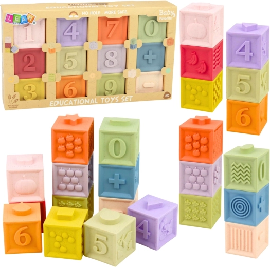 Sensoorsed kummist klotsid numbrite ja tekstuuridega, 12 tk