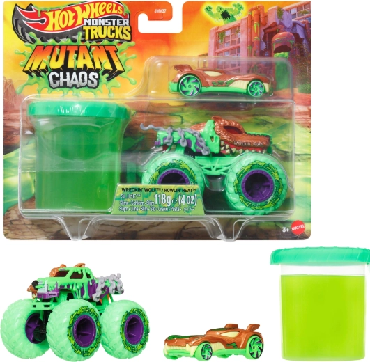 Hot Wheelsi monsterauto Mutant Chaos kahe sõiduki ja limaga – 1 tk