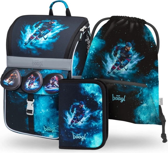 Baagl school set Zippy Hockey – satchel, pencil case and drawstring bag