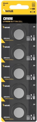 Technik Platinum lithium coin cell battery CR1616 3 V, pack of 5