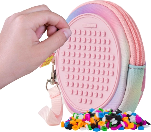 Pixie Crew round pink case with heart and paw print design