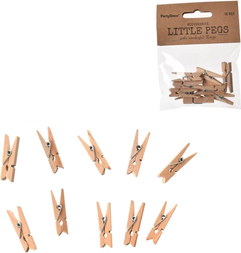 Mini wooden clothespins, brown, 3.5 cm (10 pcs)
