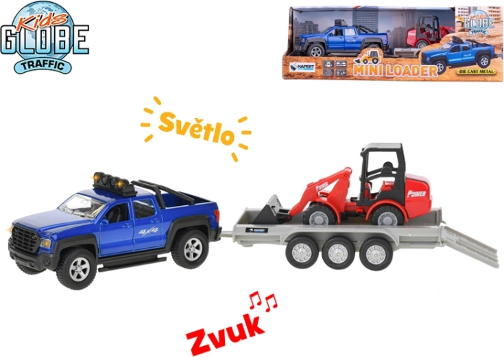 Kids Globe Traffic SUV with pull-back, light and sound, with detachable trailer and excavator 30 cm
