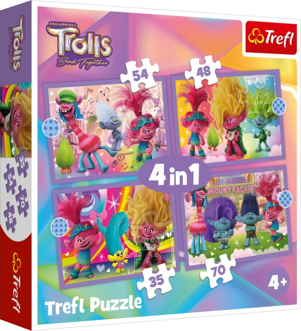 Trefl pusle Trollid 3: värvikas seiklus 4in1 (35, 48, 54, 70 tükki)